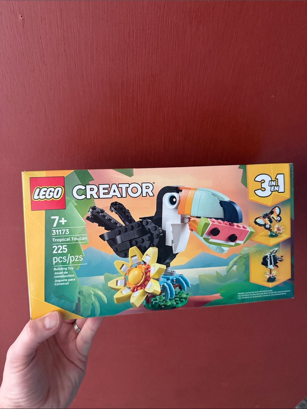 Lego Creator Toucan Toy in Black, White, Blue, Yellow, Pink, Green